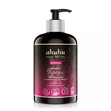ahuhu REBUILD Keratin Shampoo (500 ml) – restrukturierende Haar-Aufbaupflege mit pflanzlichem Phytokeratin & Granatapfel, dringt tief ein & baut das Haar von innen wieder auf, vegane Haarpflege im Sale